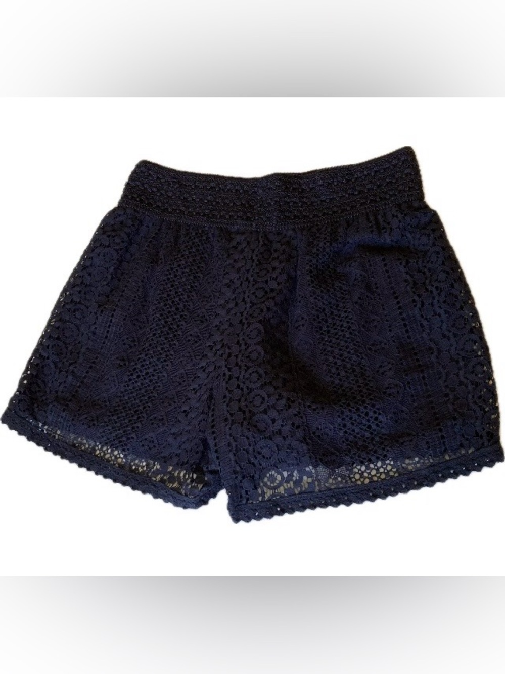 Maurices Navy Crochet Lace High-Waist Shorts w/ Smocked Waist Sz Med Lined
